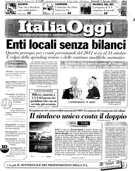 Italia oggi : quotidiano di economia finanza e politica